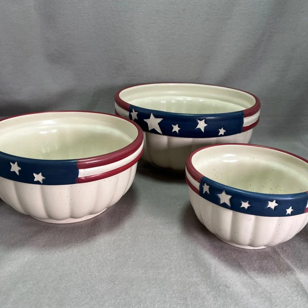 Vintage Y2K Tender Heart Treasures Nesting Bowls 2001 Americana Set of 3